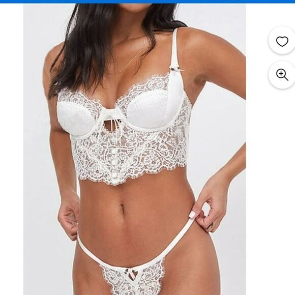 Coquette Bralette Rosebud Appliqué Satin Lace White Lana - Picture 1 of 15